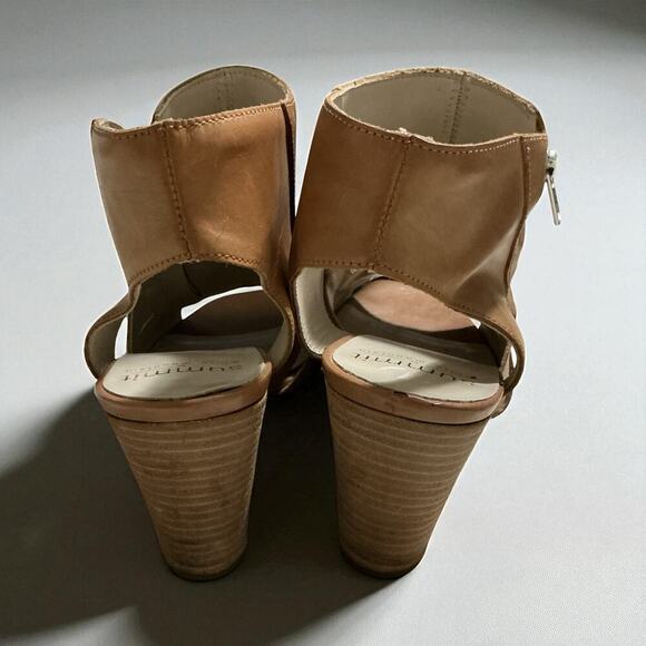 Summit by White Mountain Tan Leather Block Heel Peep Toe Bootie Sandals Size 8.5 - Picture 5 of 10
